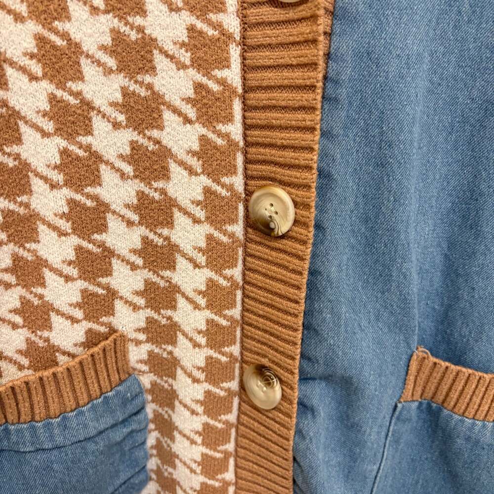 By Egreis Houndstooth Denim Patchwork Cardigan Sw… - image 4